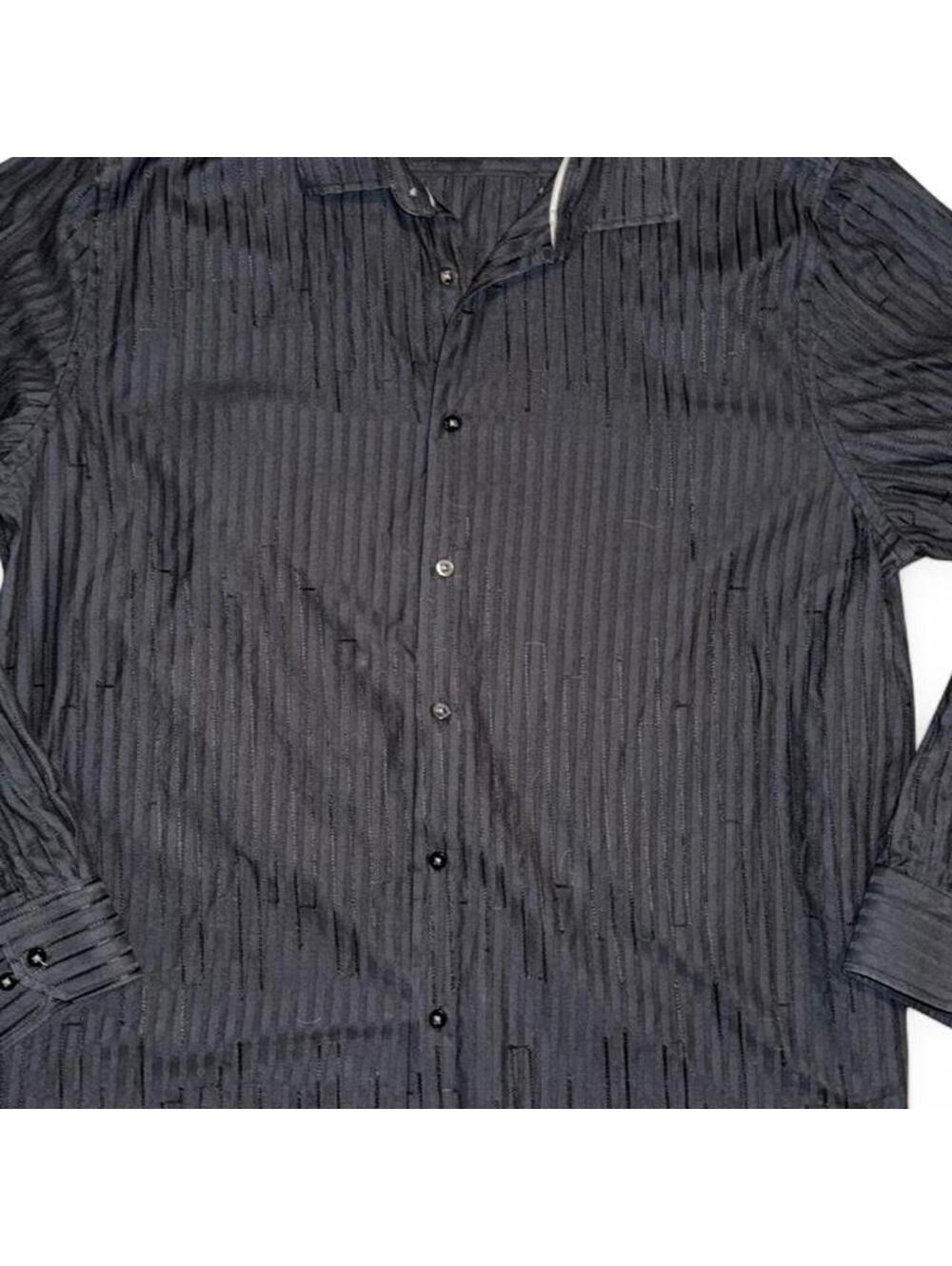 Visconti Men's Black striped textured dress shirt sz 3XL button down goth casual